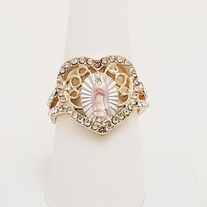 Guadalupe Tricolor Heart Women's Ring. 14K Gold Plated. New